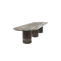 Brown Chocolate Travertine Oval Dining Table - Three-Quarter Perspective | Stonegems