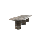 Brown Chocolate Travertine Oval Dining Table - Three-Quarter Perspective | Stonegems