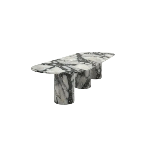 White Van Goh Marble Oval Dining Table - Side Profile View | Stonegems