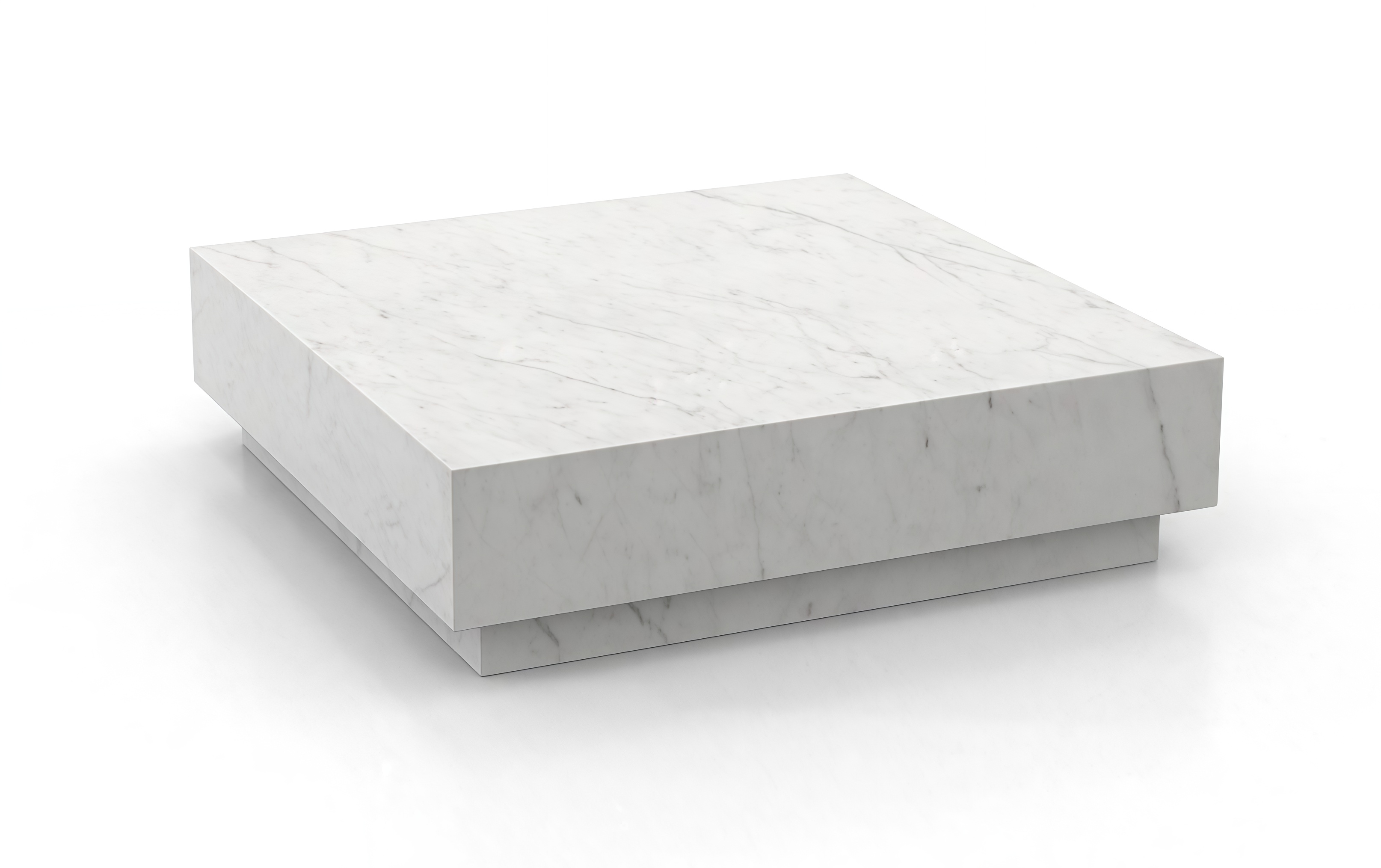 White Marble Square Plinth Coffee Table - Front Angled View | Stonegems
