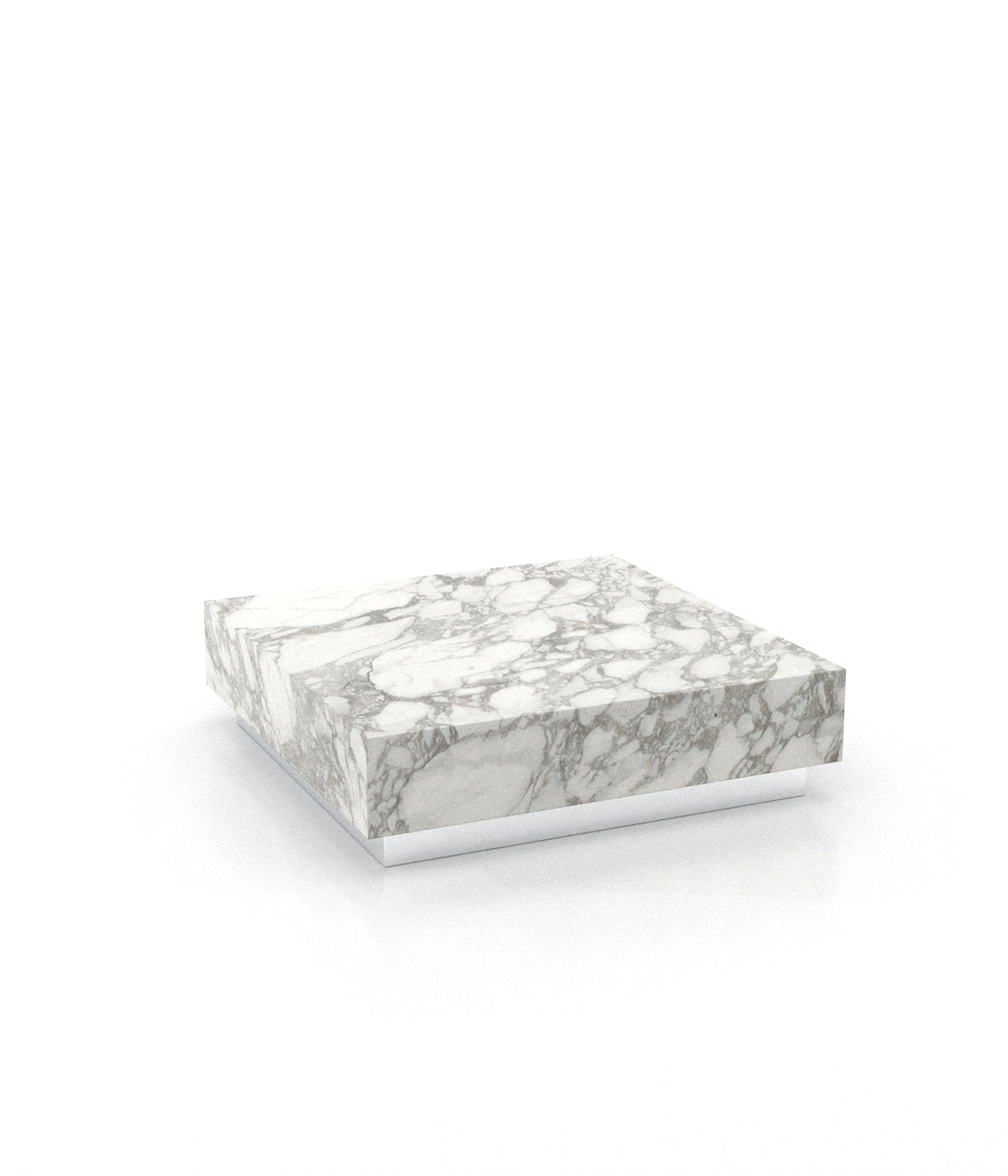 Arabescato Marble Square Plinth Table - Chrome Base Side View | Stonegems
