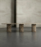 Brown Travertine Marble Oval Dining Table - Side Profile View | Stonegems