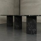 Black Marble Fluted Pedestal Dining Table - Architectural Base Detail | Stonegems