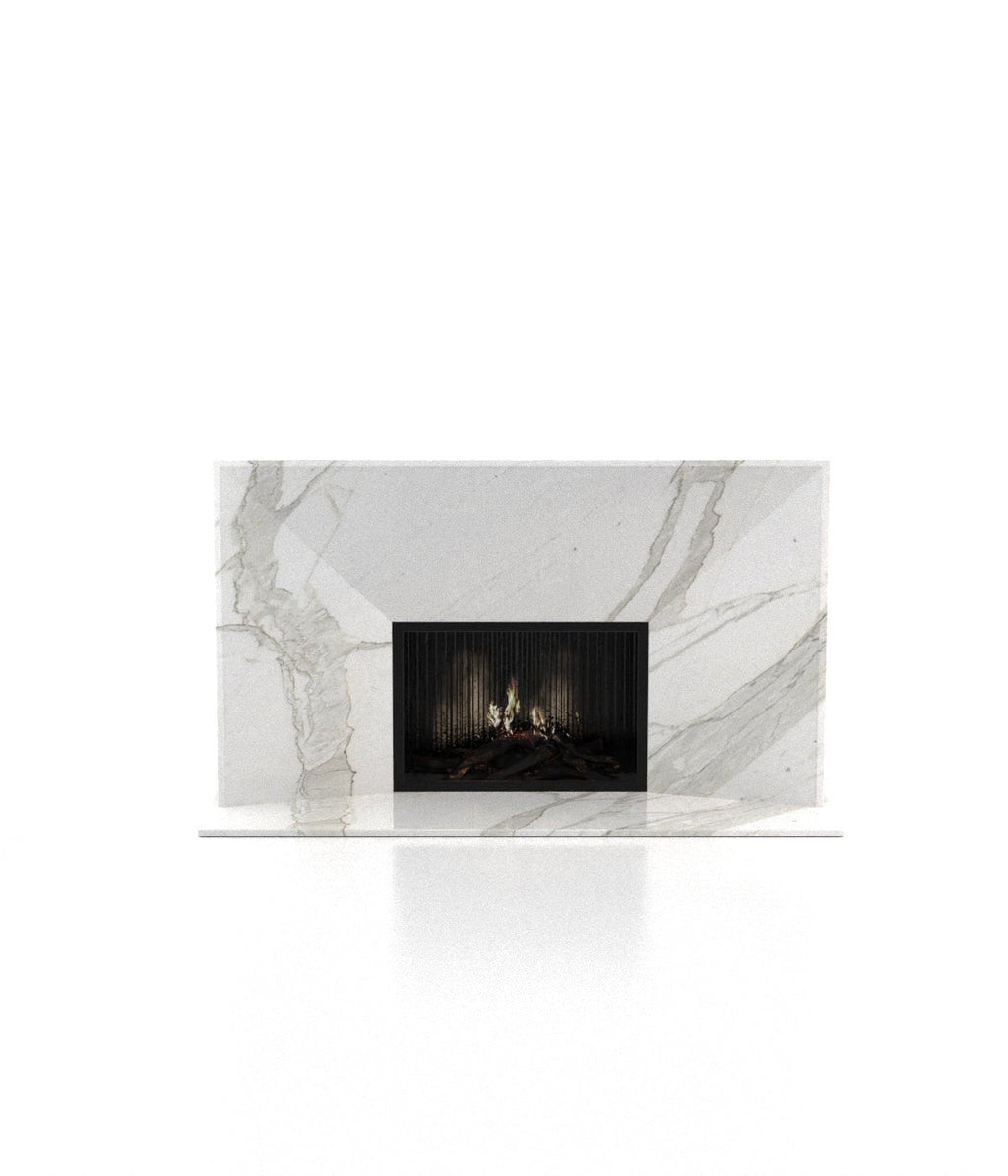 White Calacatta Marble Alexander Fireplace - Front View | Stonegems