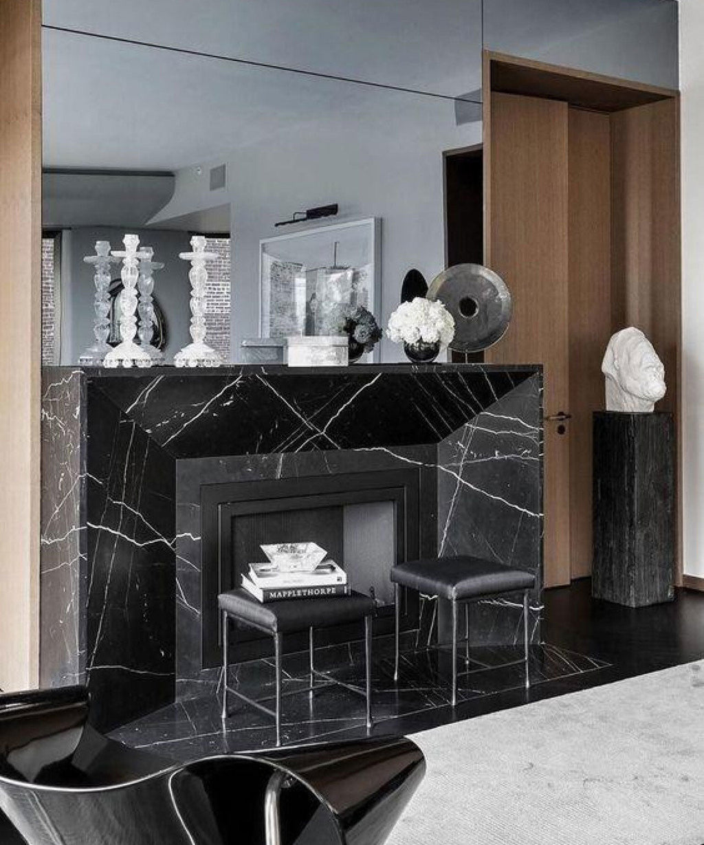 Black Marble Alexander Fireplace - Styled Interior Setting | Stonegems