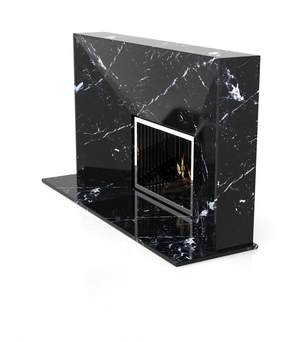 Black Nero Marquina Marble Alexander Fireplace - Side Angle | Stonegems