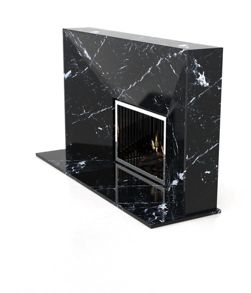 Black Nero Marquina Marble Alexander Fireplace - Side Angle | Stonegems