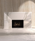 White Calacatta Marble Alexander Fireplace - Lifestyle Setting | Stonegems