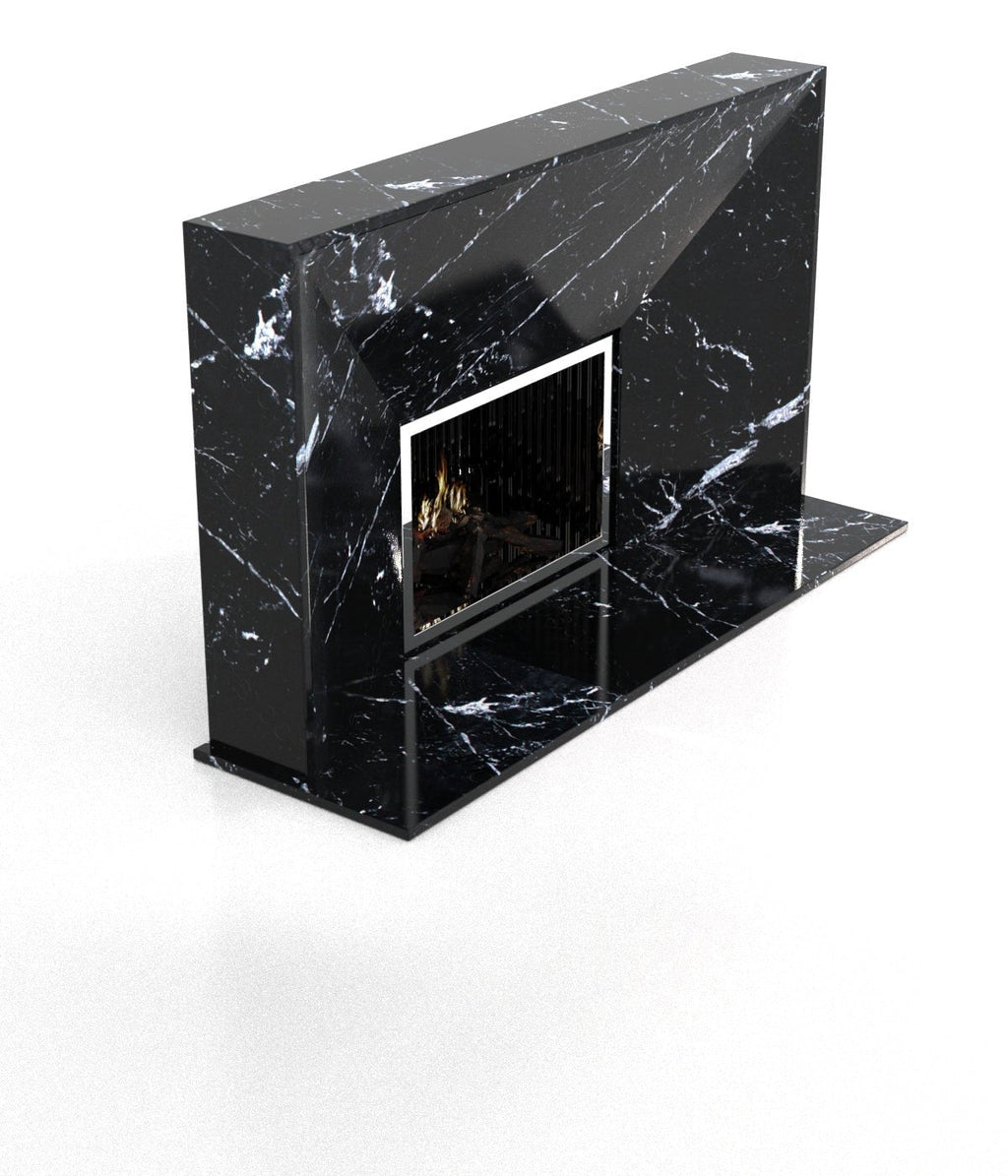 Black Nero Marquina Marble Alexander Fireplace - Three Quarter View | Stonegems