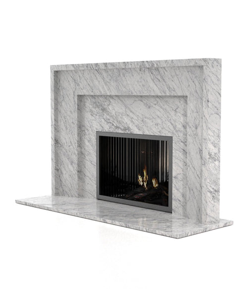 Grey Marble Andromeda Fireplace - Side Angle View with Stepped Design | Stonegems