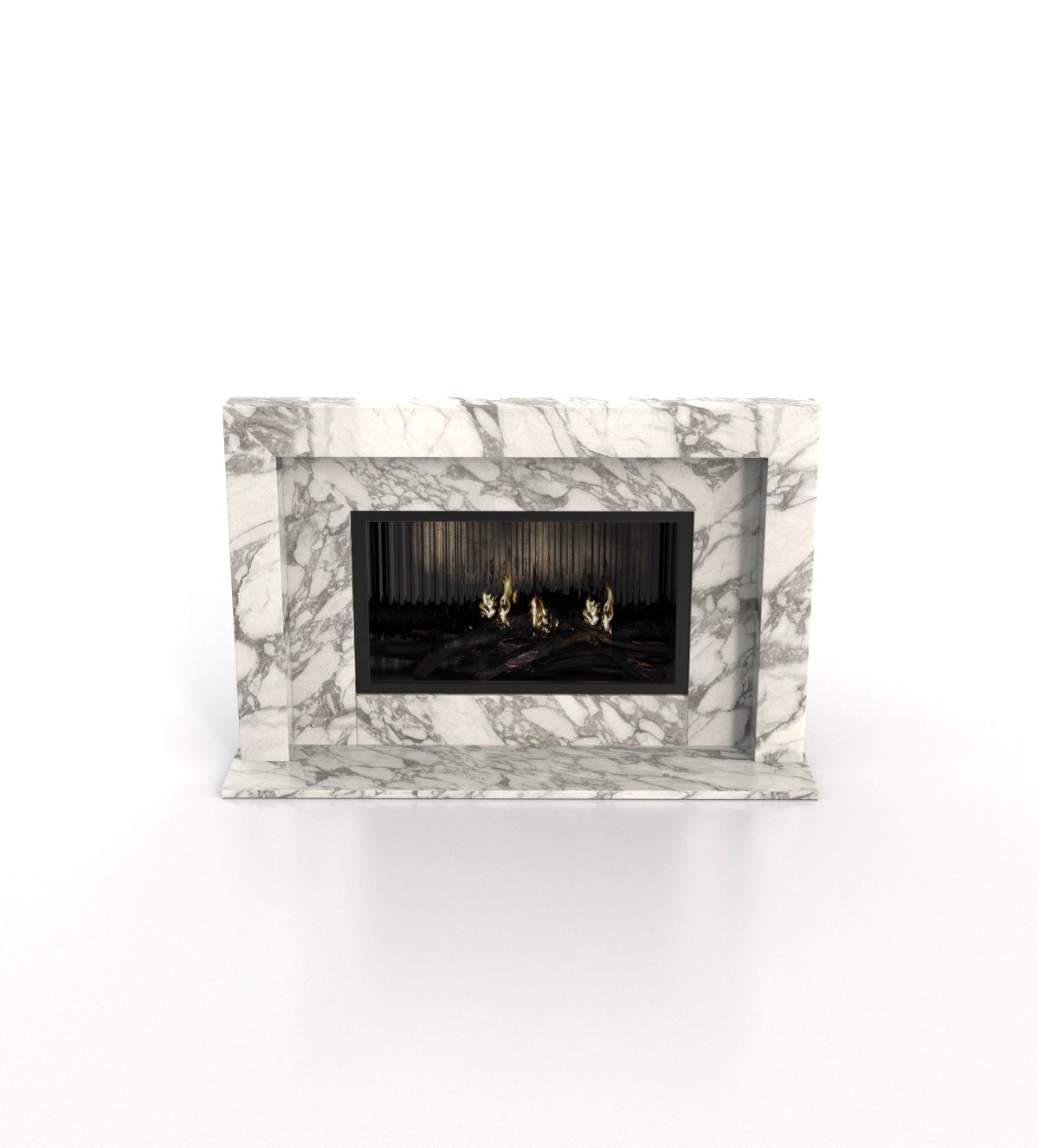 Calacatta Marble Anubis Fireplace - Side Angle View | Stonegems