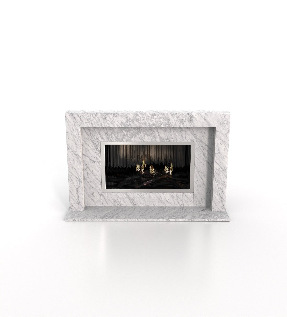 White Carrara Marble Anubis Fireplace - Front Angle | Stonegems