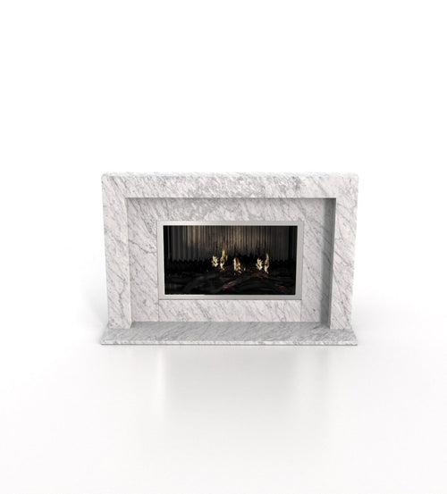 Bianco Carrara Marble Anubis Fireplace - Front Angle | Stonegems