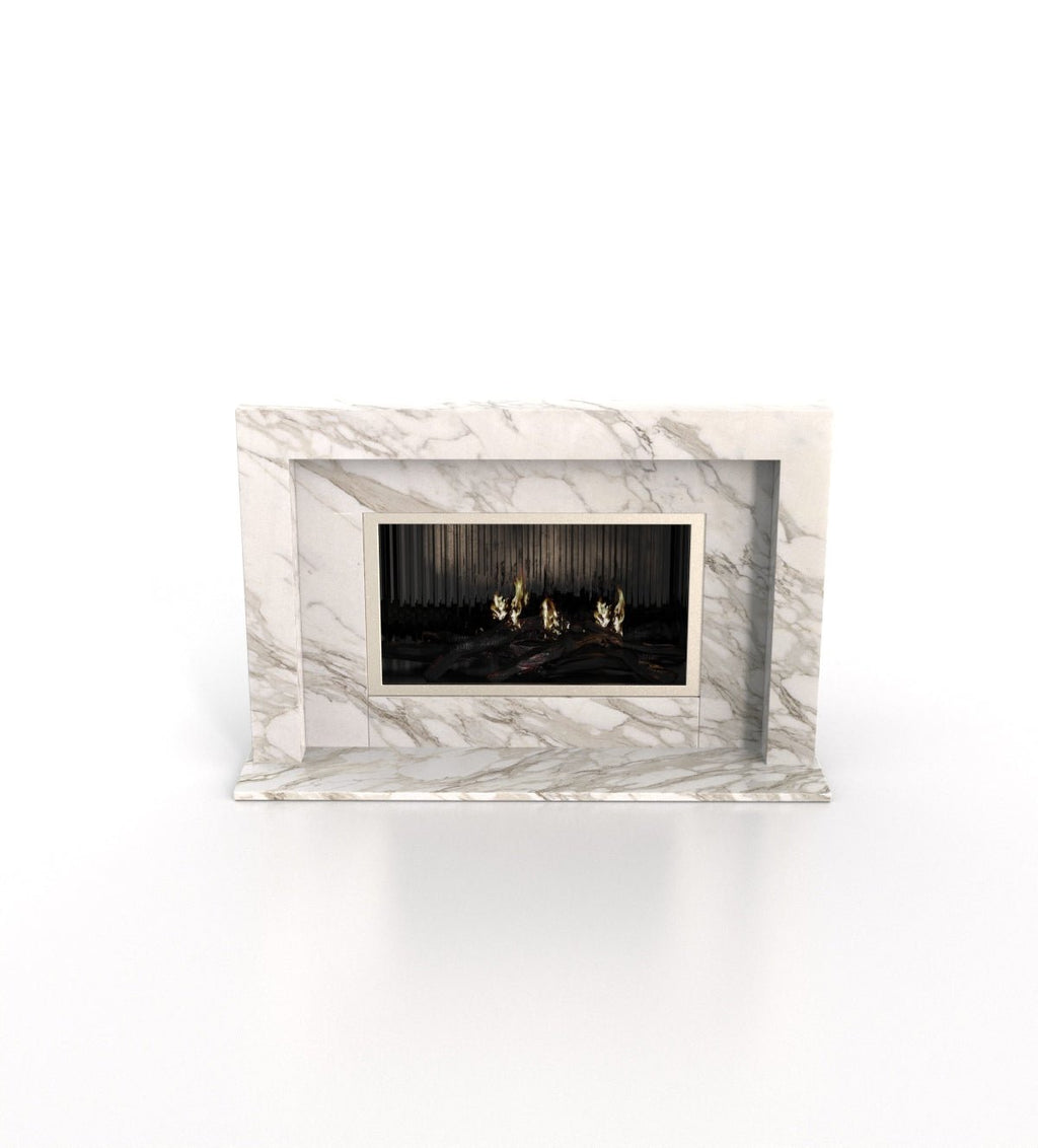 White Marble Anubis Fireplace - Straight Front View | Stonegems