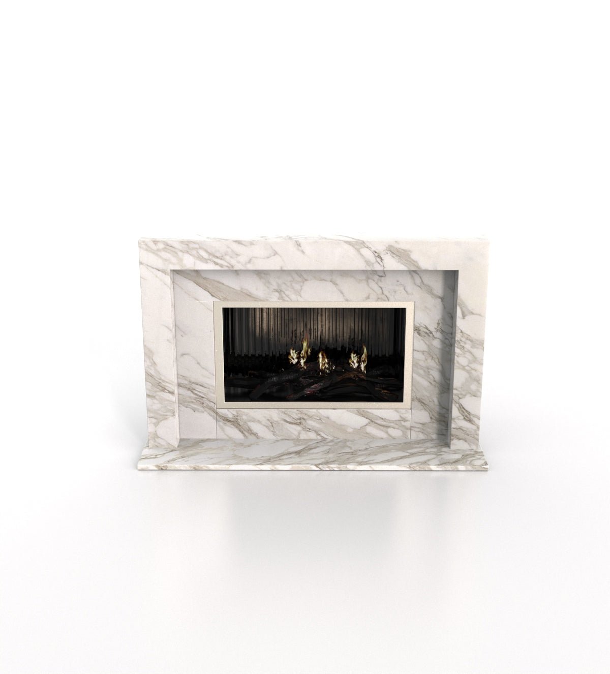 White Marble Anubis Fireplace - Straight Front View | Stonegems