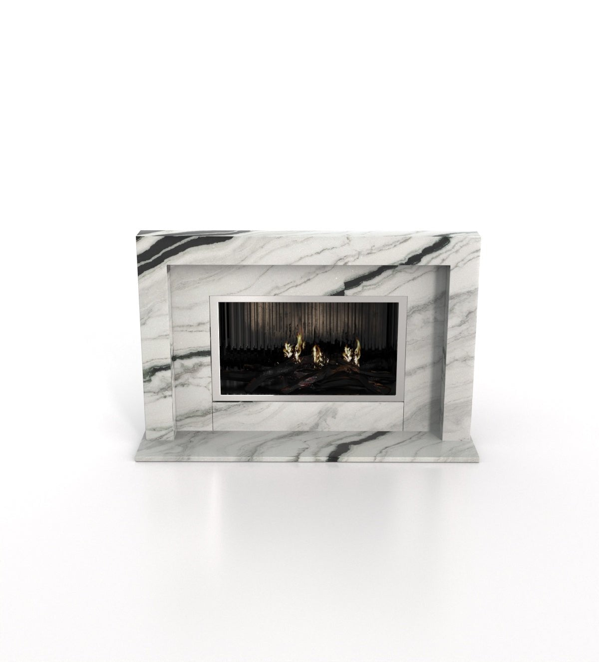 White Black Striped Marble Anubis Fireplace - Front View | Stonegems