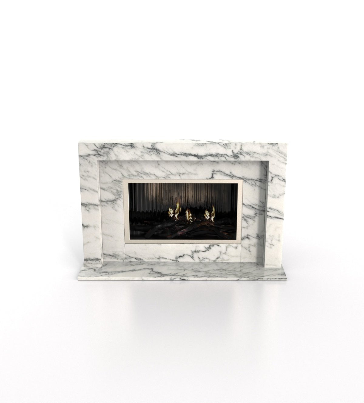 White Veined Marble Anubis Fireplace - Three Quarter View | Stonegems