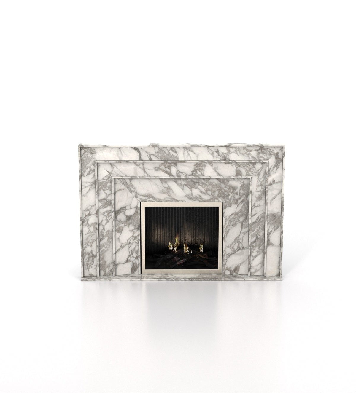 White Veined Marble Aristotle Fireplace - Front View | Stonegems