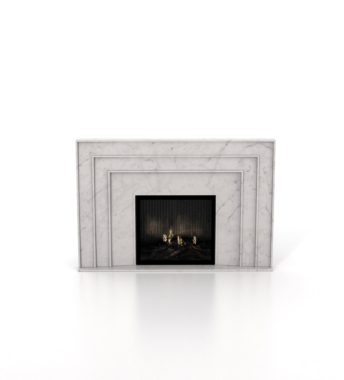 White Marble Aristotle Fireplace - Three Tier Design Front View | Stonegems