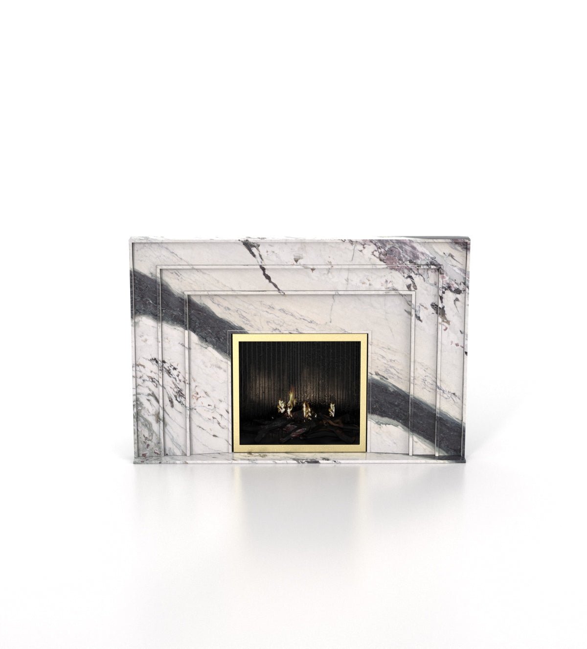 White Grey Veined Marble Aristotle Fireplace - 3/4 View | Stonegems