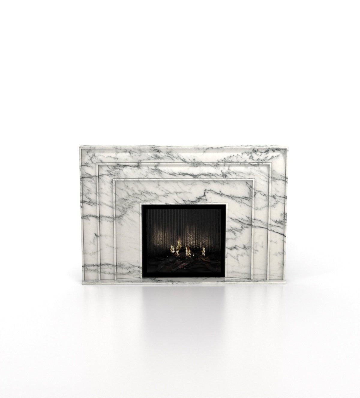 White Grey Veined Marble Aristotle Fireplace - Front View | Stonegems