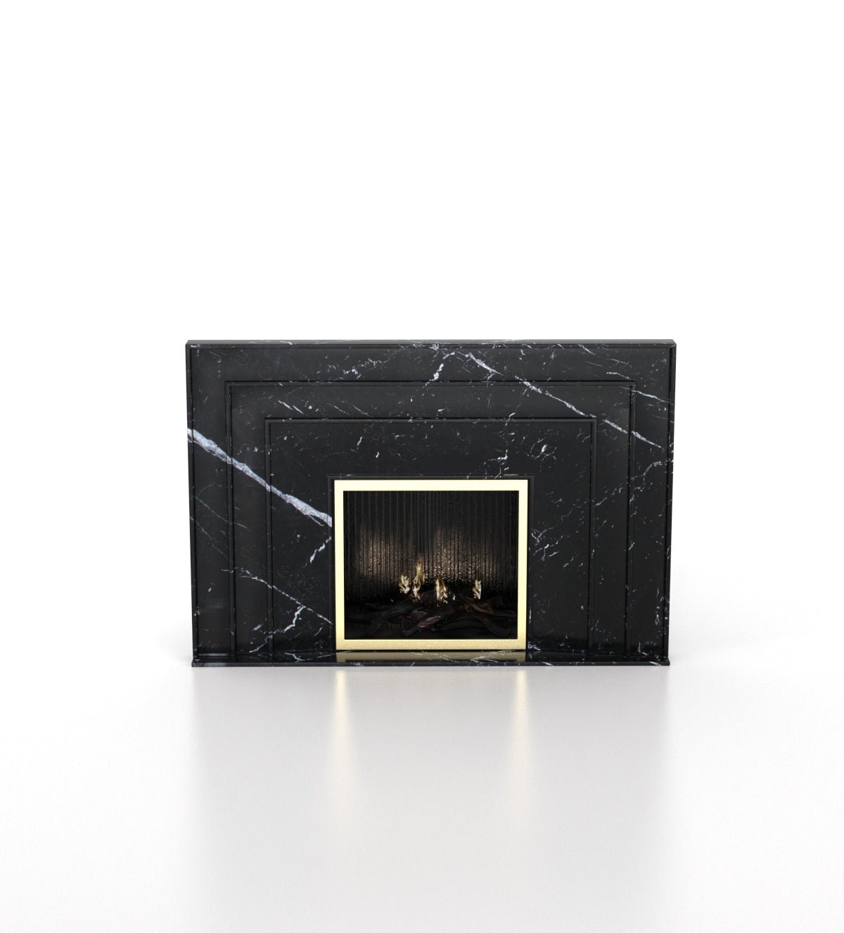 Black Marble Aristotle Fireplace - Front View | Stonegems