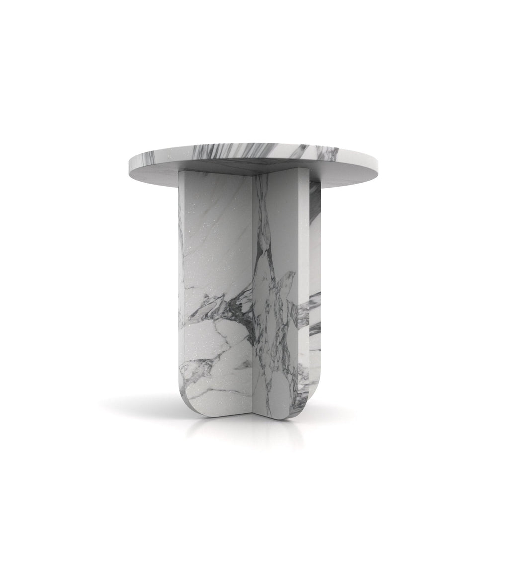 White Marble Calypso Stone Side Table - Quarter Angle View | Stonegems