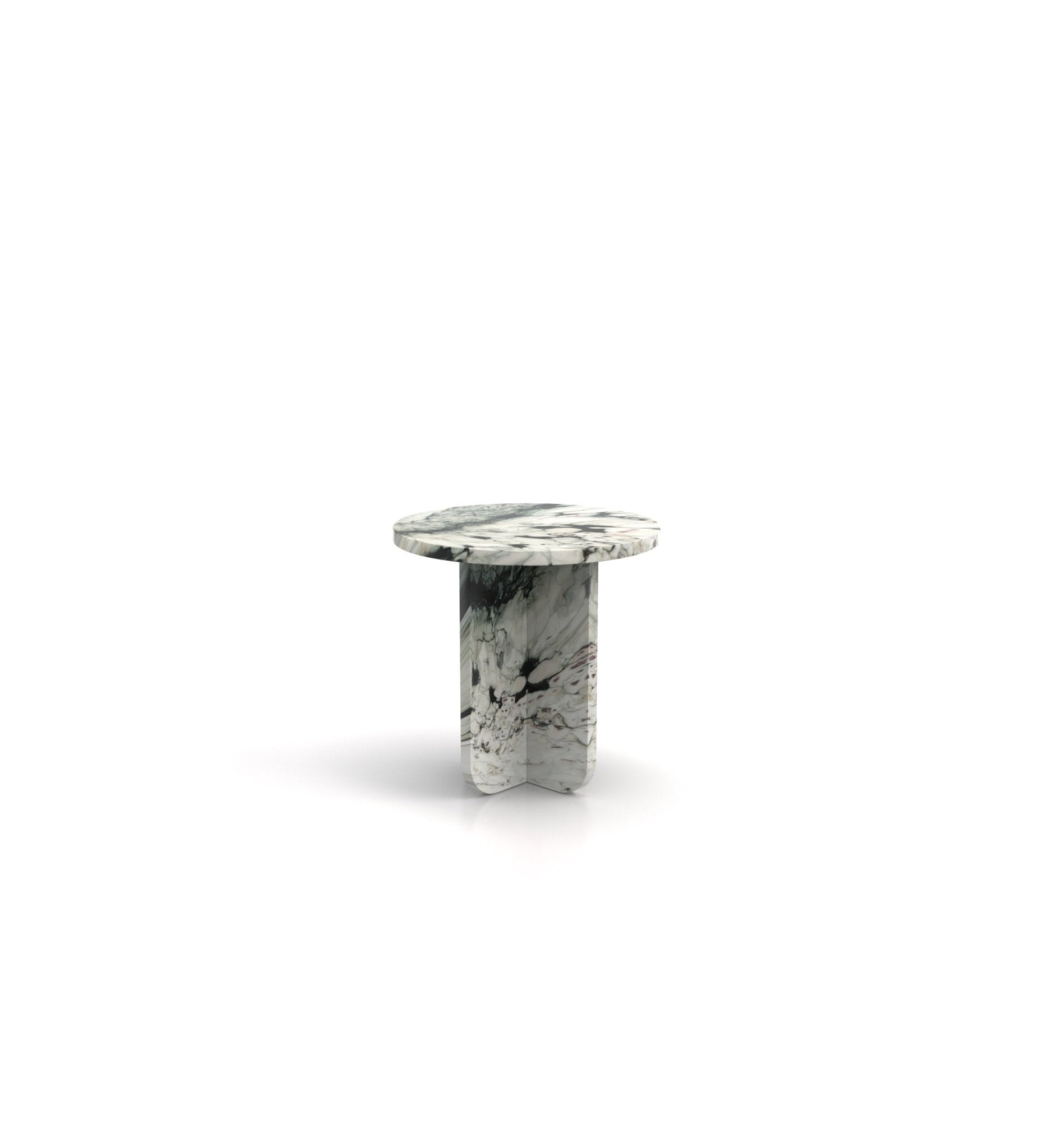 White Veined Marble Round Calypso Side Table - Front View | Stonegems