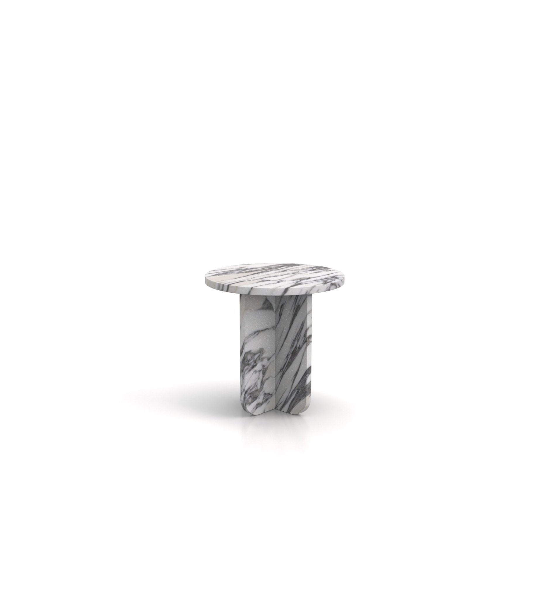 Striped Grey Marble Round Side Table - Front View | Stonegems