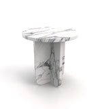 White Marble Round Calypso Side Table - Quarter Angle View | Stonegems