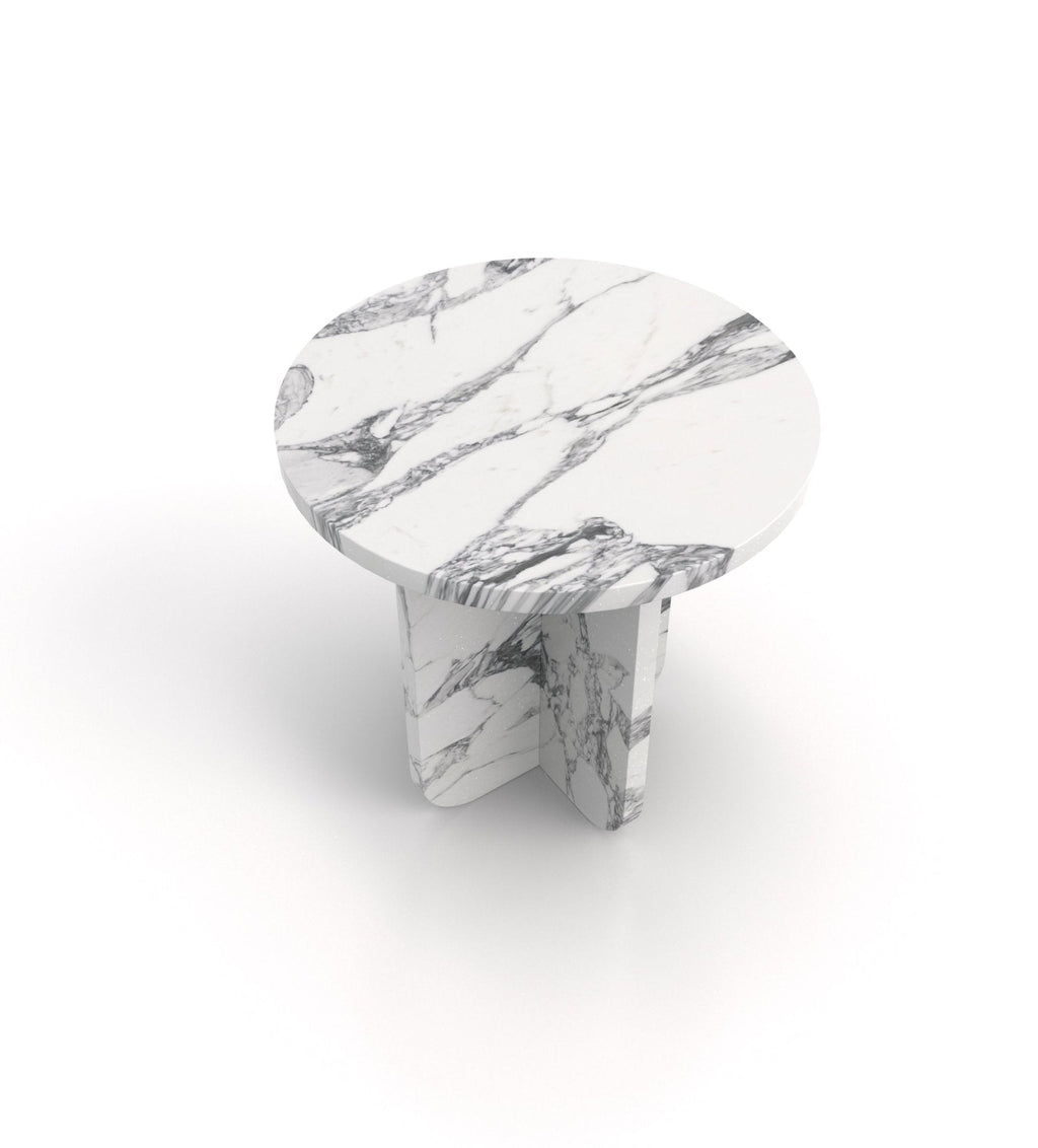 White Veined Marble Round Calypso Side Table - Angled Top View | Stonegems
