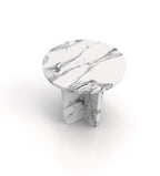 White Veined Marble Round Calypso Side Table - Angled Top View | Stonegems