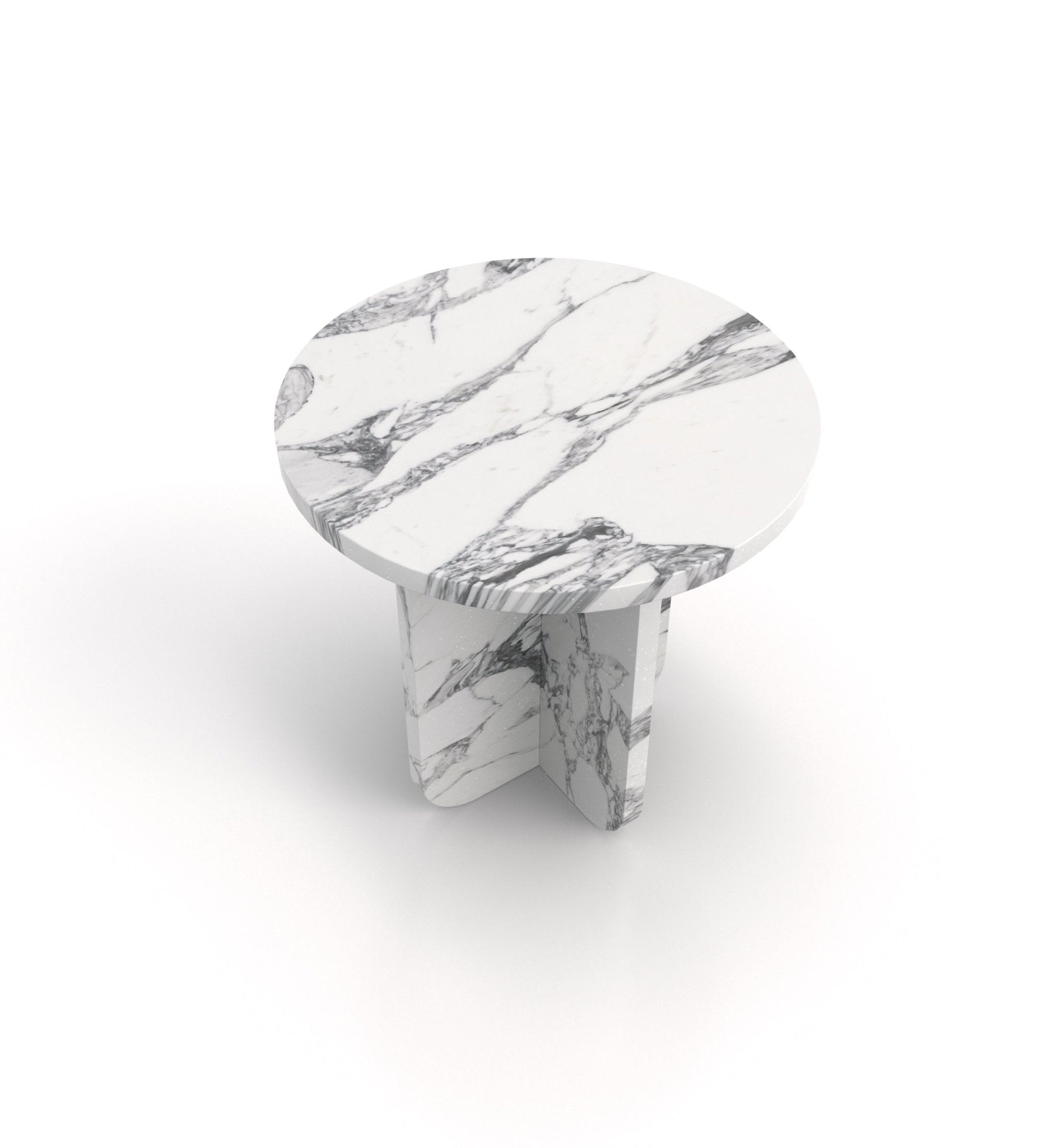 White Veined Marble Round Side Table - Angled Top View | Stonegems