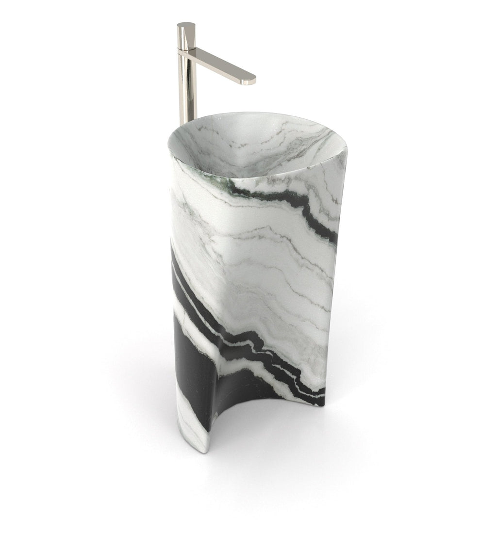 Black White Panda Marble Capri Washbasin - Side Profile | Stonegems