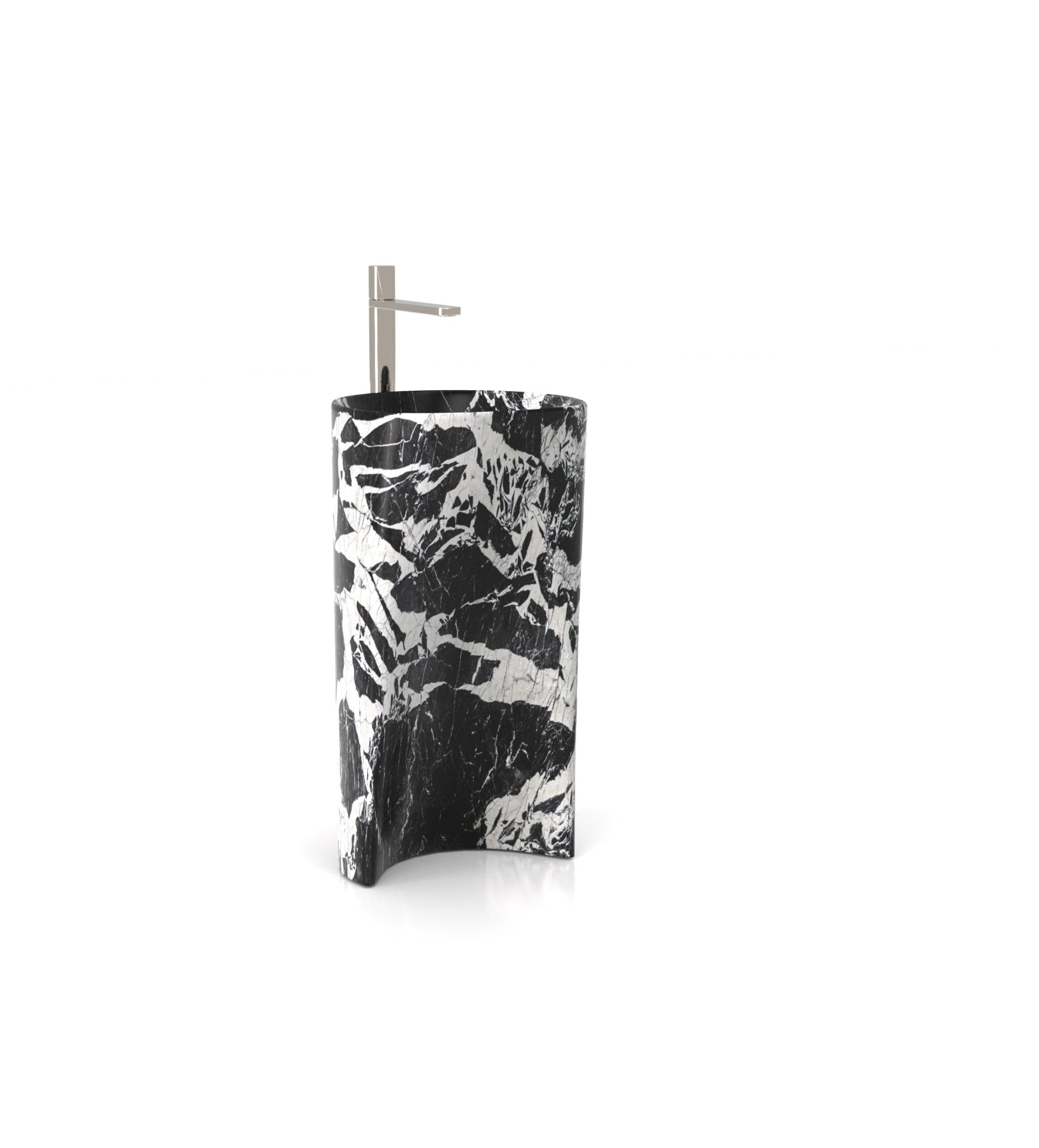 Black White Breccia Marble Capri Washbasin - Front Angle | Stonegems