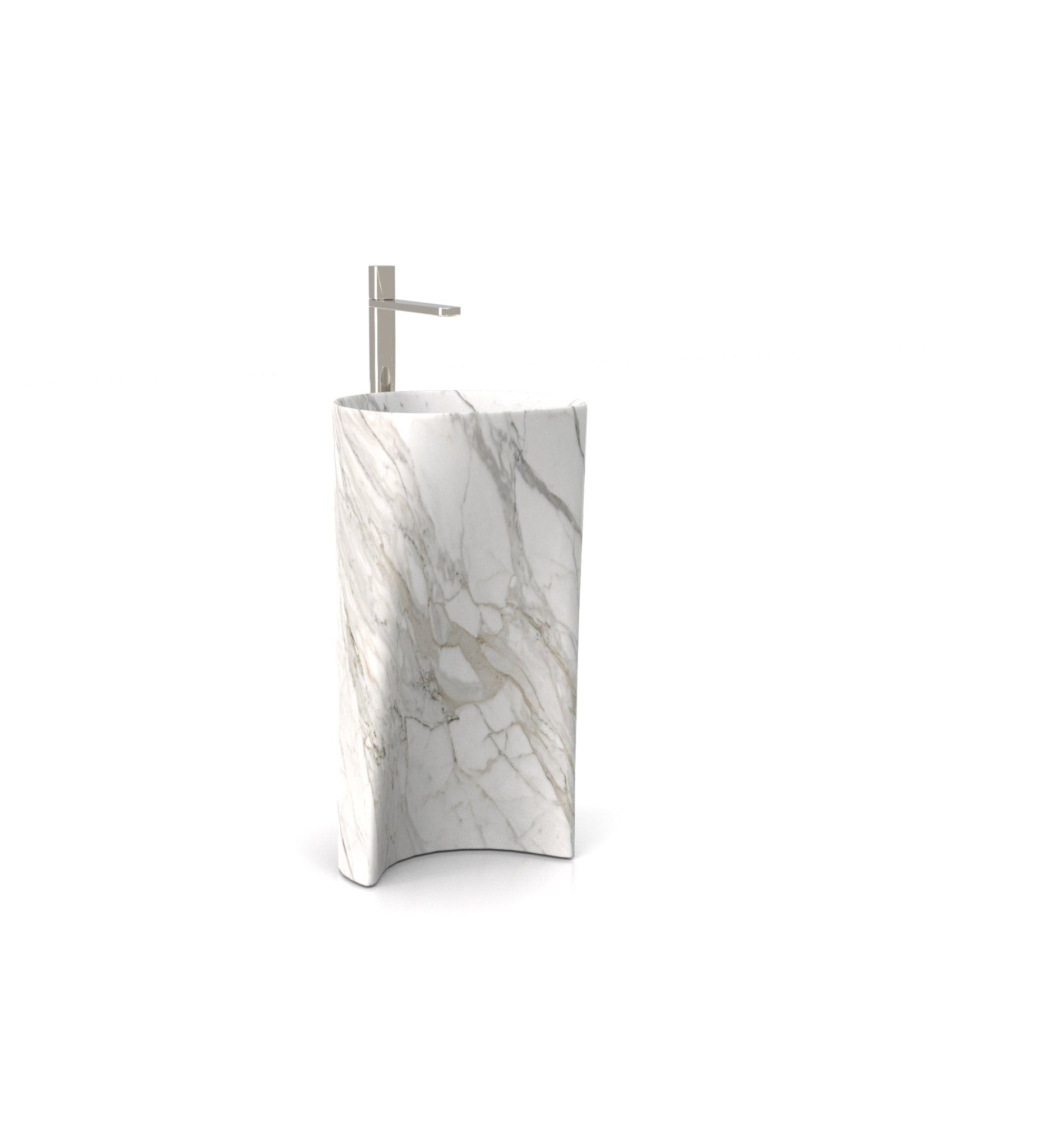 White Grey Veined Marble Capri Washbasin - Quarter View | Stonegems