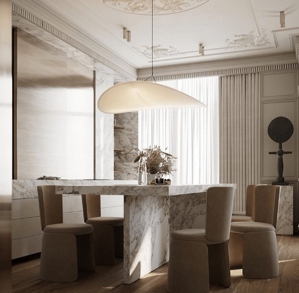 White Marble Cassiopeia Dining Table - Luxury Room Setting | Stonegems