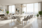 White Marble Copernico Dining Table in Modern Luxury Apartment - Lifestyle Setting | Stonegems