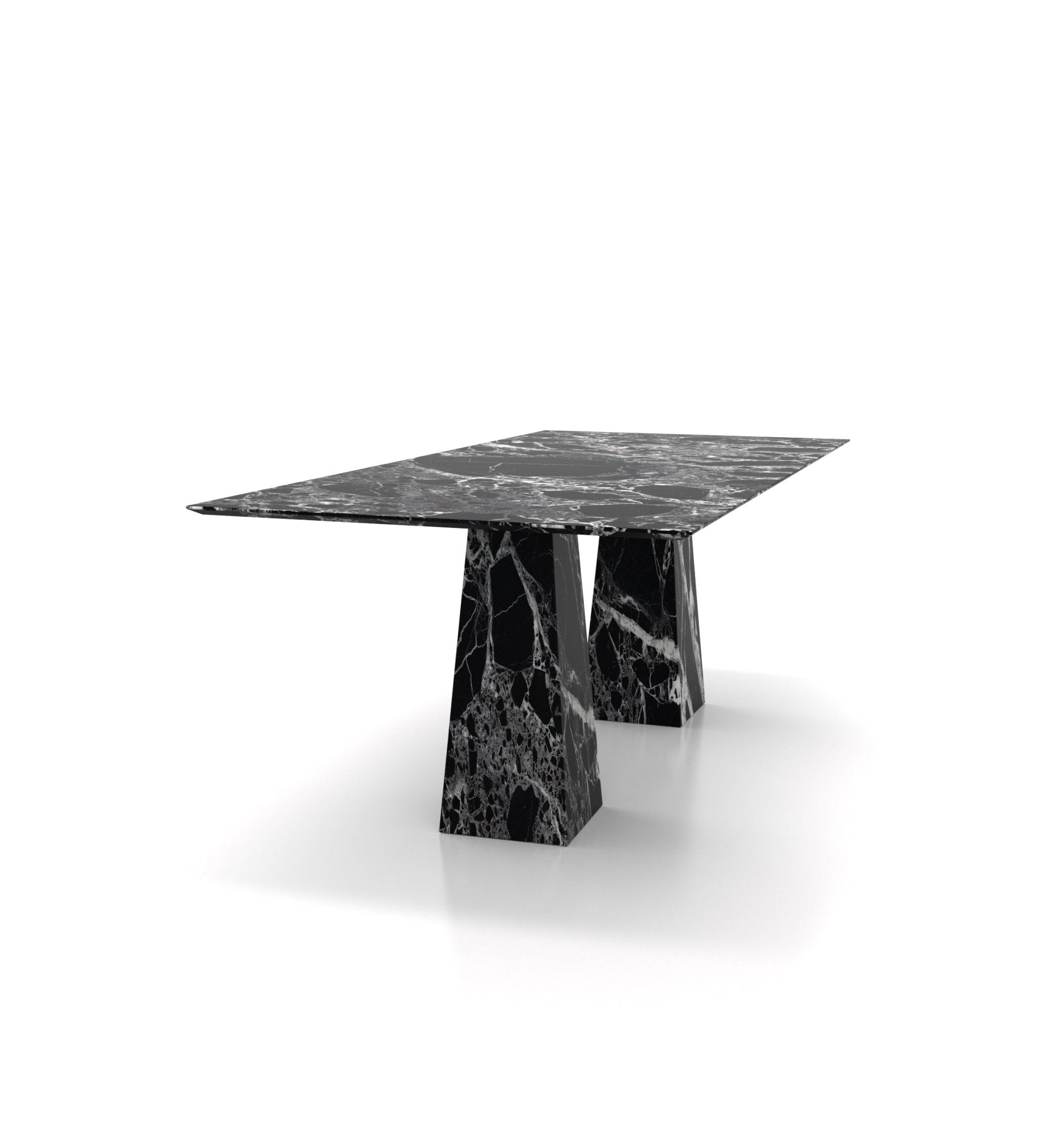 Black Veined Marble Copernico Dining Table - Side View | Stonegems