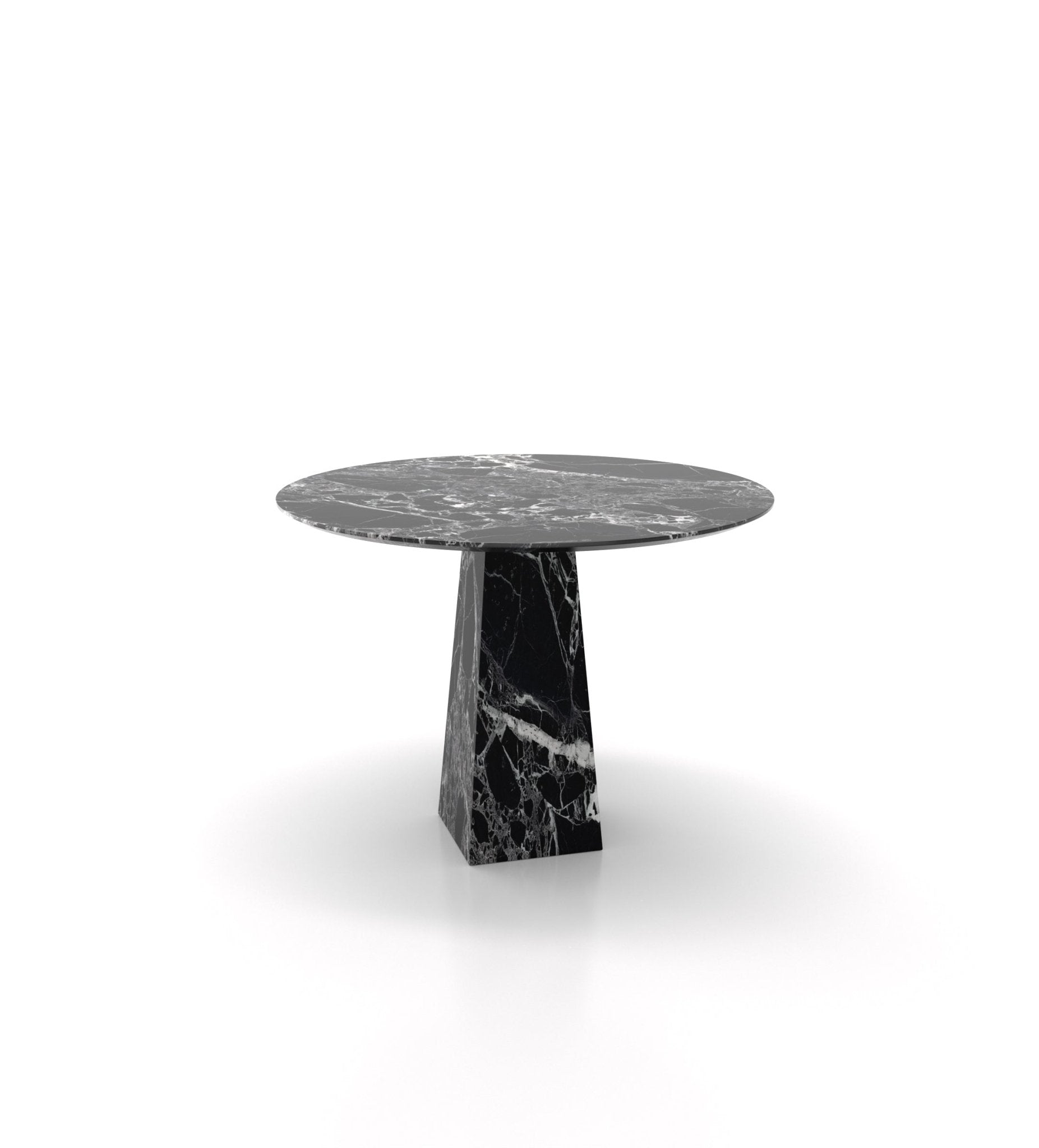Black Veined Marble Round Dining Table - Three Quarter View | Stonegems