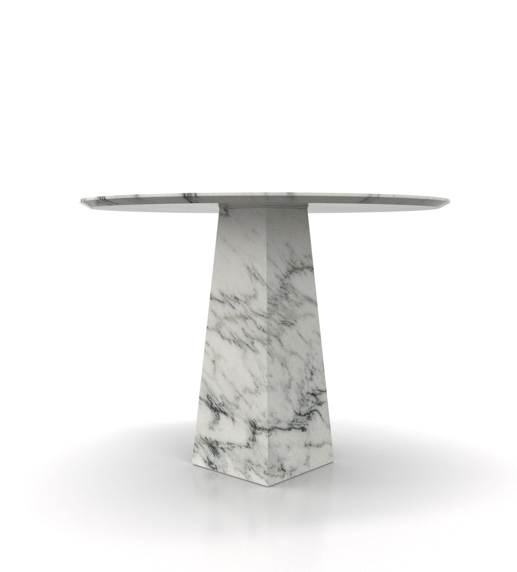 White Grey Marble Round Dining Table - Side Profile | Stonegems
