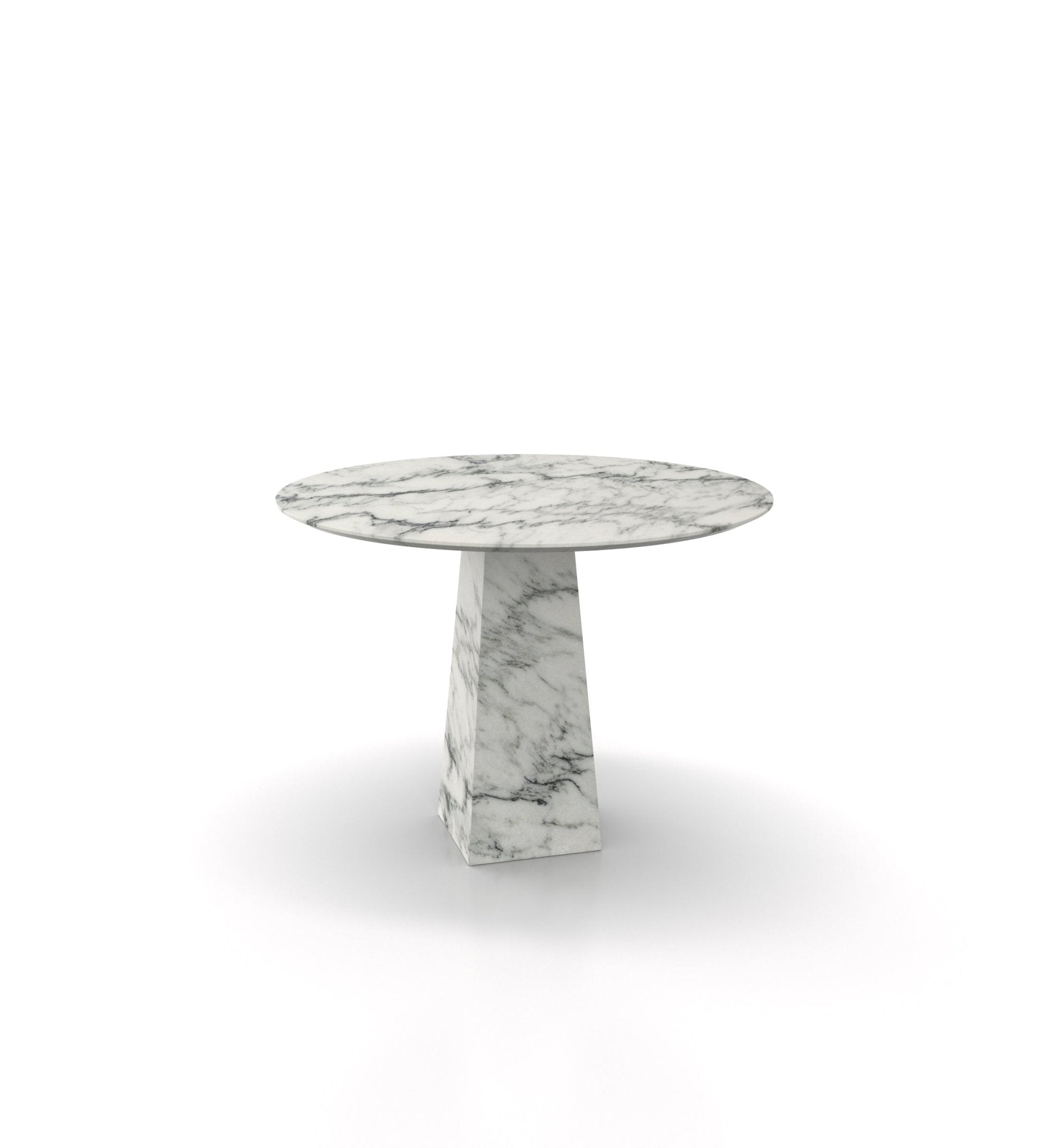 White Grey Veined Marble Round Dining Table - Front View | Stonegems