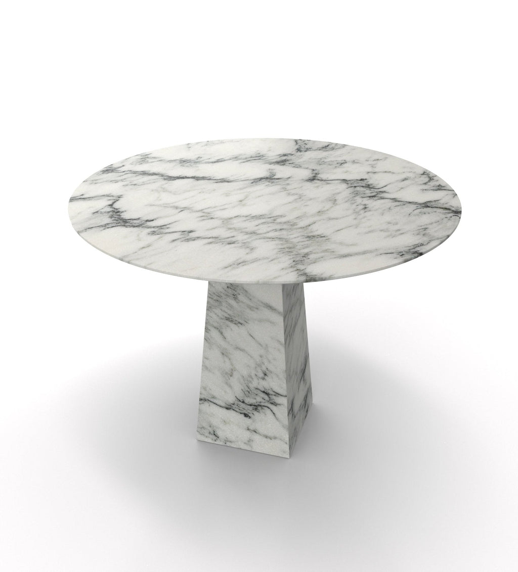 White Grey Marble Round Dining Table - Three Quarter View | Stonegems