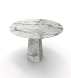 White Grey Marble Round Dining Table - Three Quarter View | Stonegems