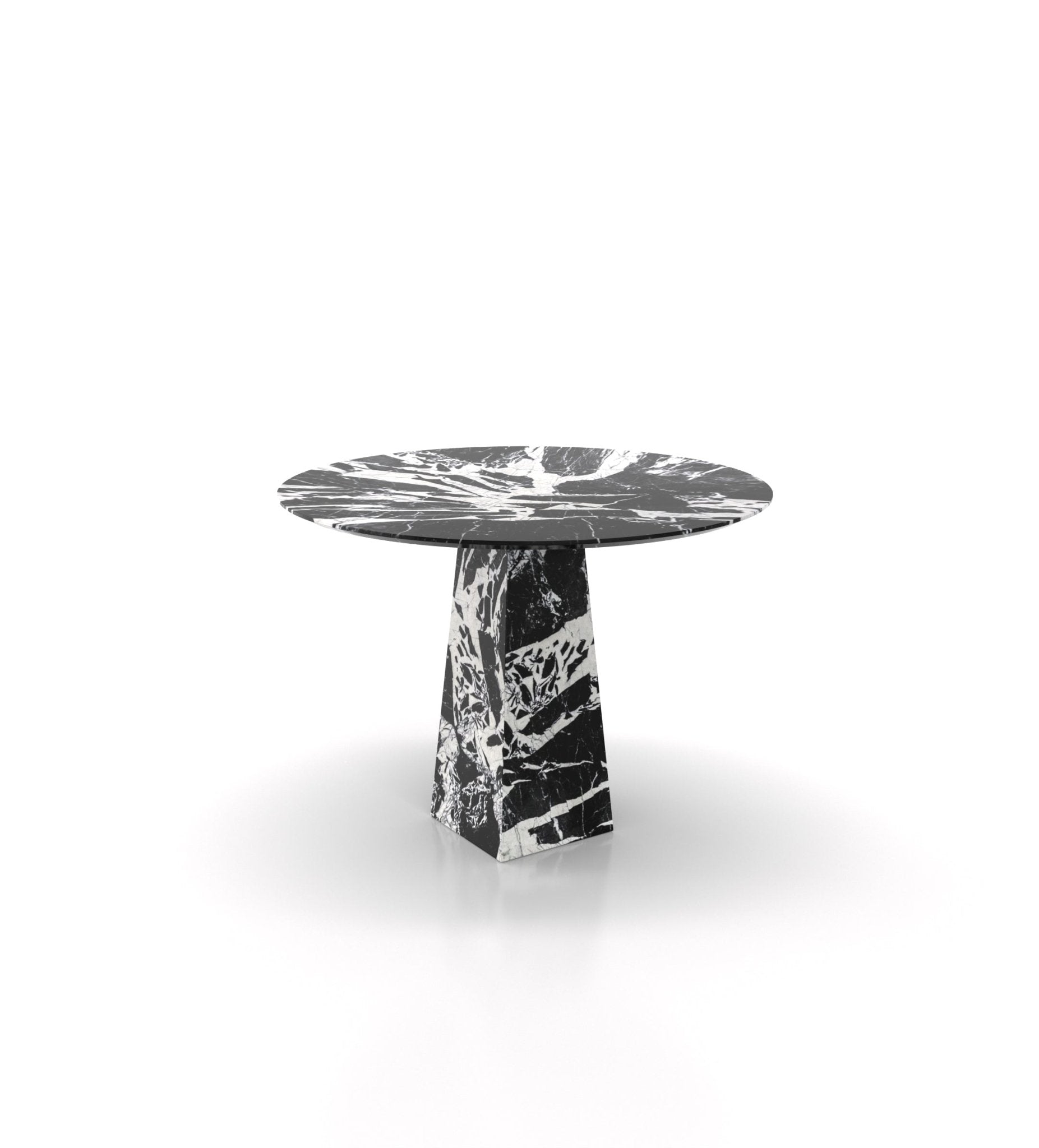 Black White Marble Round Dining Table - Side Angle | Stonegems