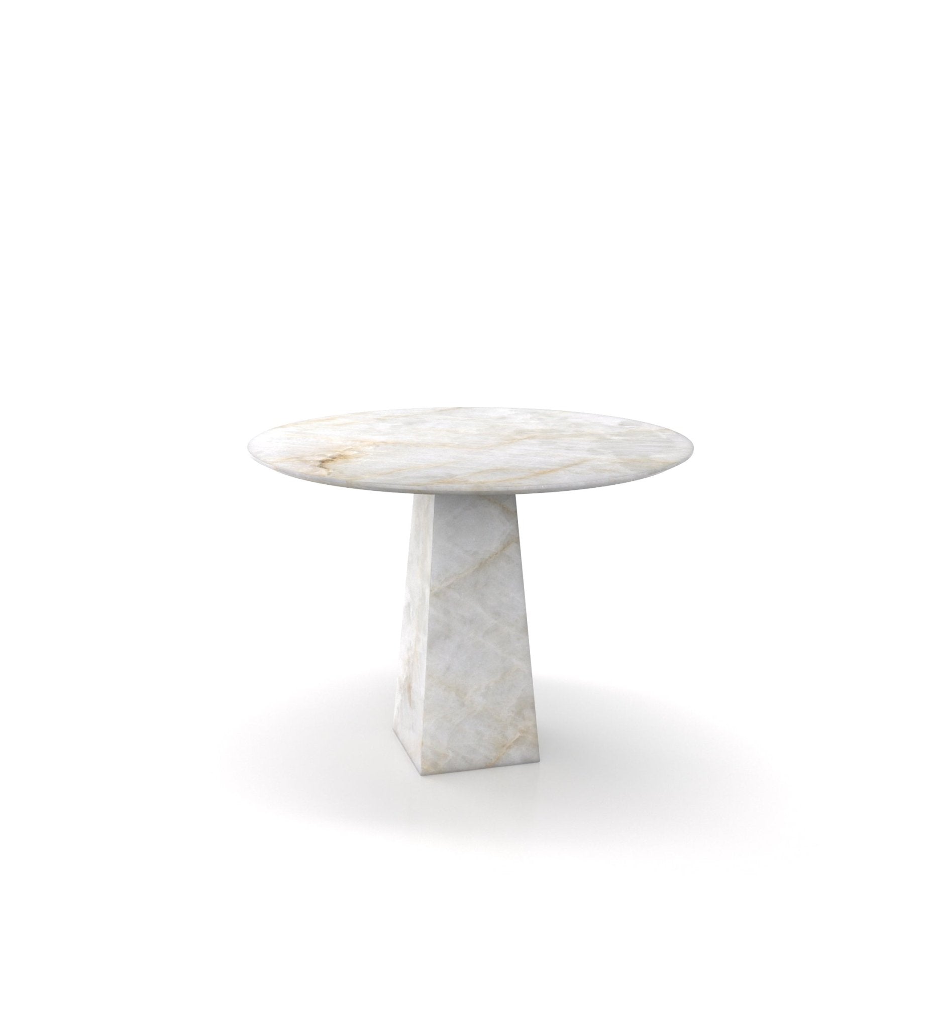 White Cream Marble Round Dining Table - Three Quarter View | Stonegems