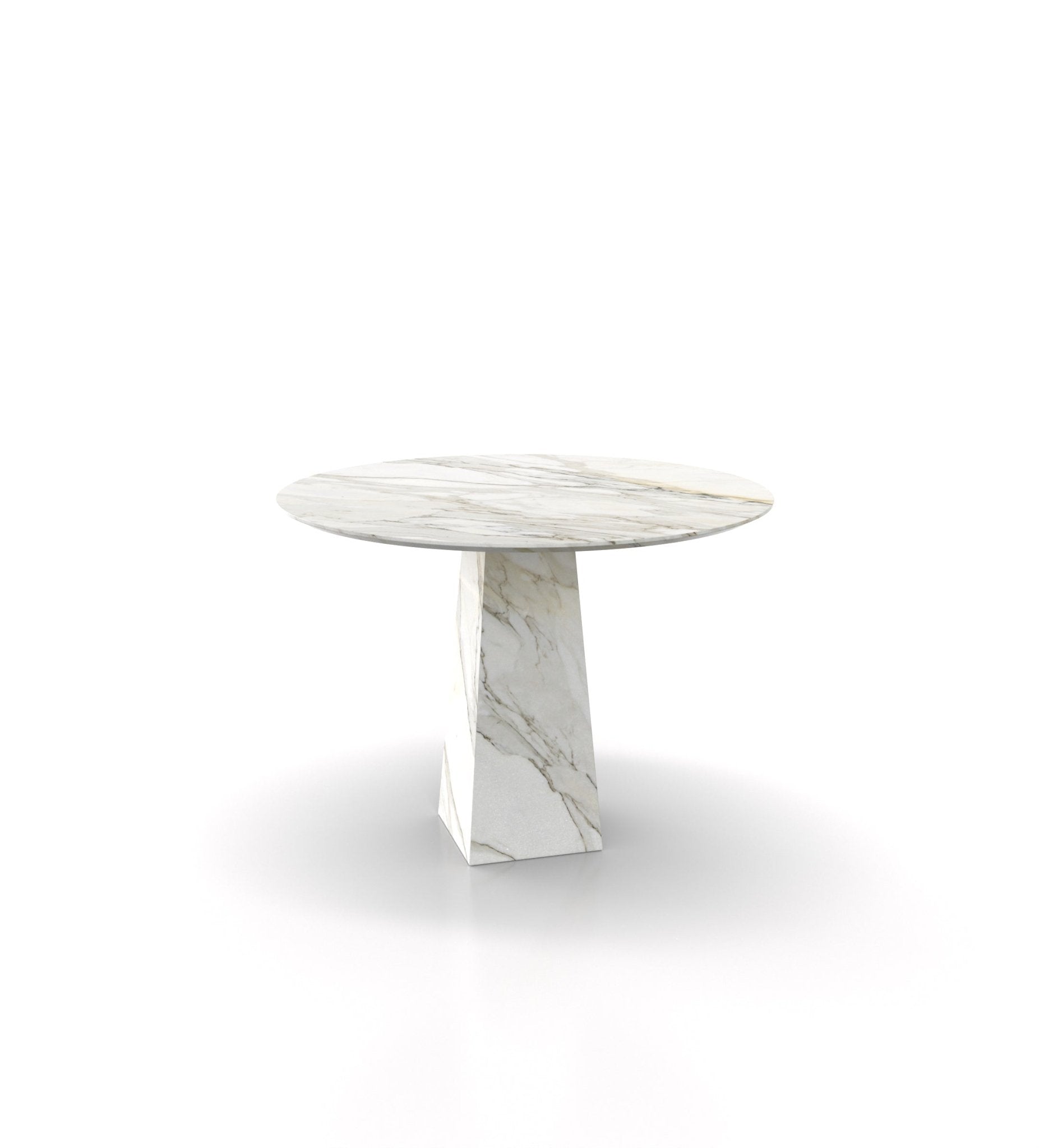 White Gold Veined Marble Round Dining Table - Side Angle | Stonegems