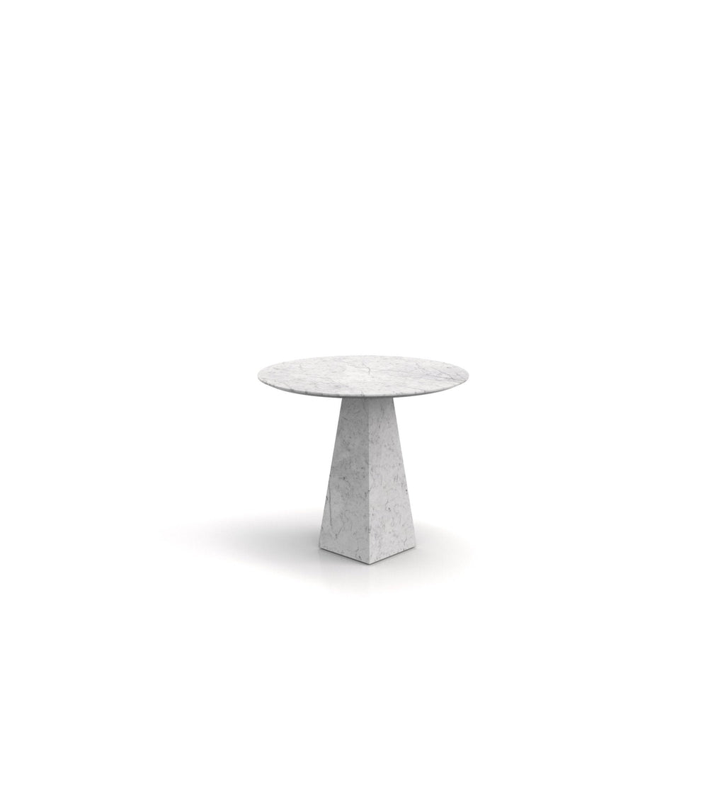 Bianco Carrara Marble Pyramid Base End Table - Front Angle View | Stonegems
