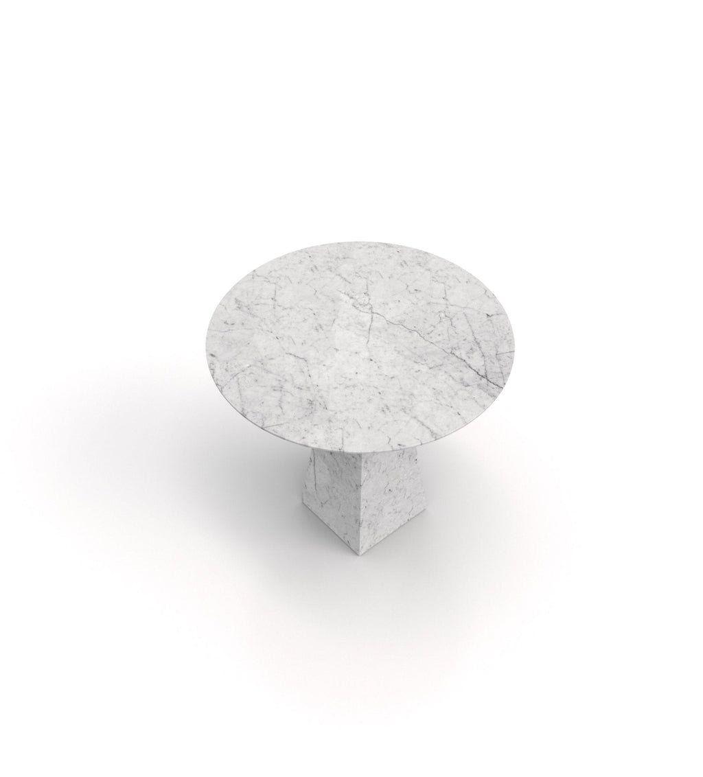 Bianco Carrara Marble Round Side Table - Angled Top View | Stonegems