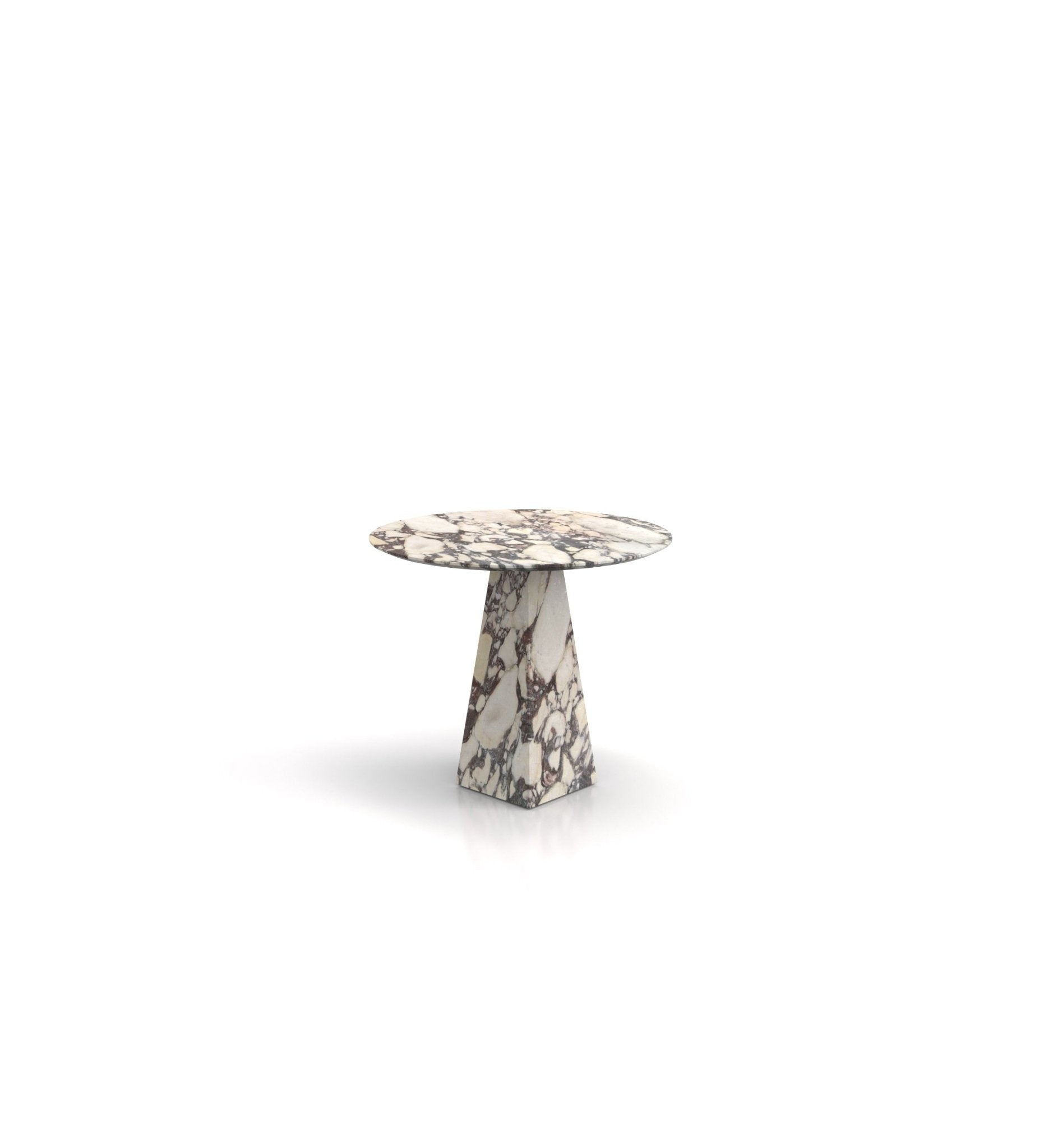 Arabescato Marble Copernicus Round End Table - Side Angle | Stonegems